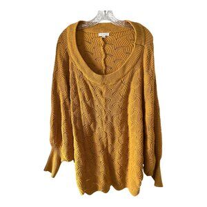 ChicSoul Mustard Cable Knit Sweater Plus Size 1X Oversized Dolman Sleeves